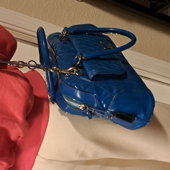 Coach Poppy Liquid Gloss quilted patent leather handbag  teal or turquoise blue - Picture 3 of 16